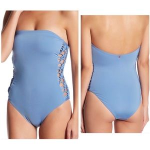 RED CARTER Bandeau Lace Up Sides Blue One Piece Swimsuit NWT | Small